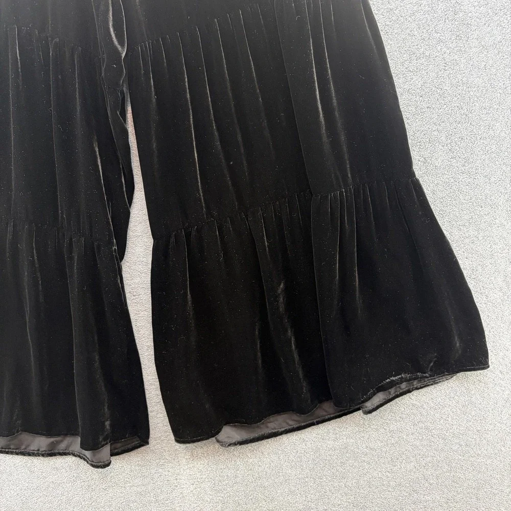 Johnny Was JW Los Angeles Pants Womens XL Black Velvet Wide Leg Ruffle Hem Party